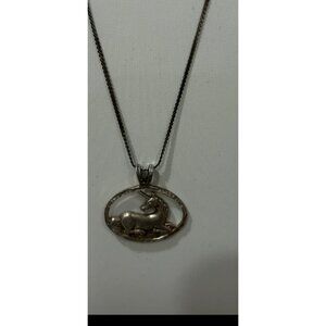 Enchanting Sterling Silver Oval Unicorn Pendant With Silver 18" Chain